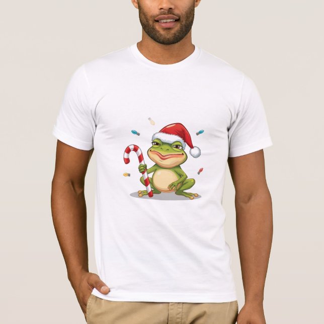 Camiseta Cute Christmas Frog With Candy Cane - Funny Holida (Anverso)