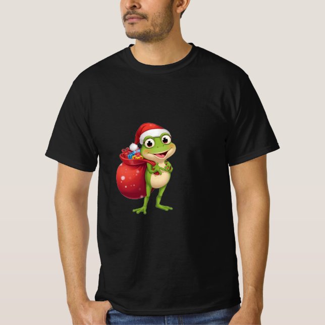 Camiseta Cute Christmas Frog with Gift Bag - Santa Frog Hol (Anverso)