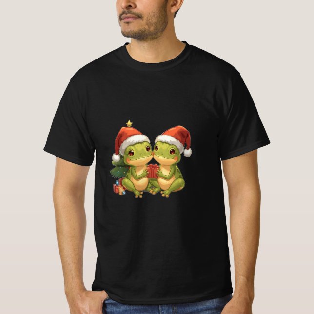 Camiseta Cute Christmas Frogs Holding Gifts  Adorable Holid (Anverso)