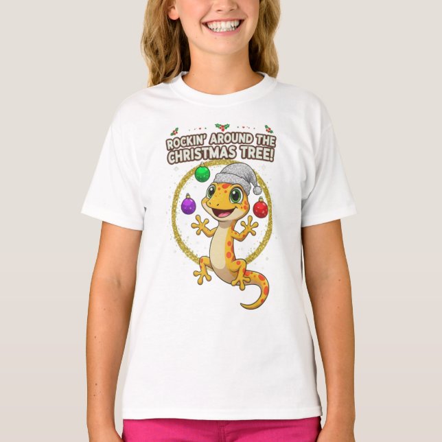 Camiseta Cute Christmas Gecko – Rockin’ Around the Tree Hol (Anverso)