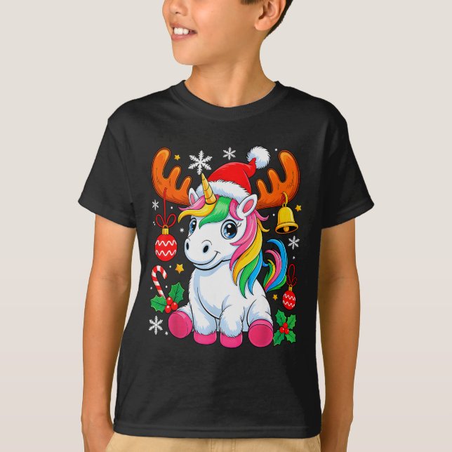 Camiseta Cute Christmas Girls Women Xmas Unicorn Deer Xmas  (Anverso)