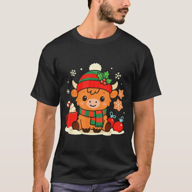 Camiseta Cute Christmas Highland Cow Heifer Xmas Farm Anima (Anverso)