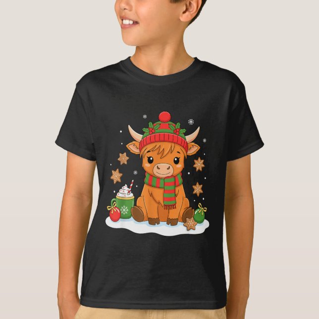 Camiseta Cute Christmas Highland Cow Lover Xmas Women Farm  (Anverso)
