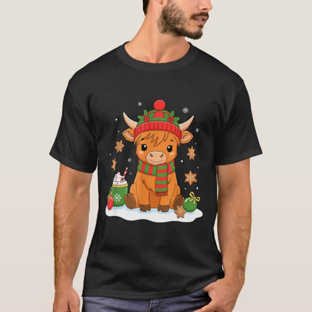 Camiseta Cute Christmas Highland Cow Lover Xmas Women Farm  (Anverso)