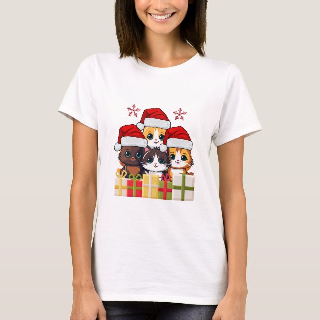 Camiseta Cute Christmas Kittens Squad -Christmas Santa Cats (Anverso)