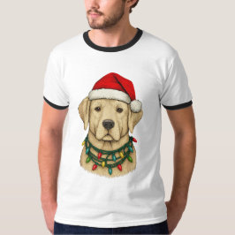 Camiseta Cute Christmas Labrador with Santa Hat and Holiday