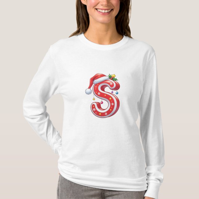 Camiseta Cute Christmas Letter S – Candy Cane Holiday Carto (Anverso)