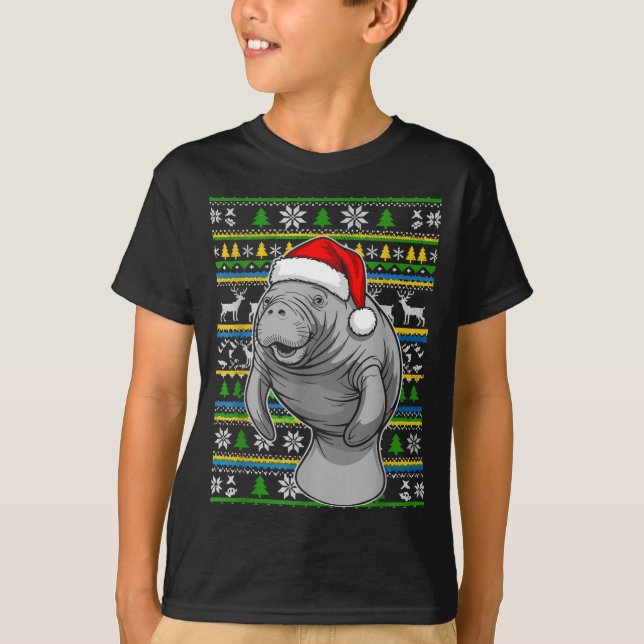 Camiseta Cute Christmas Manatee Shirt, Manatee Ugly Xmas Sw (Anverso)