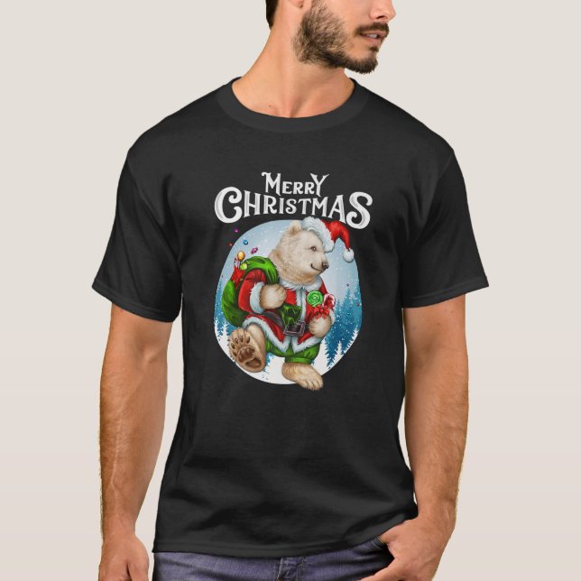 Camiseta Cute Christmas Polar Bear Red Santa Hat Lighted Tr (Anverso)