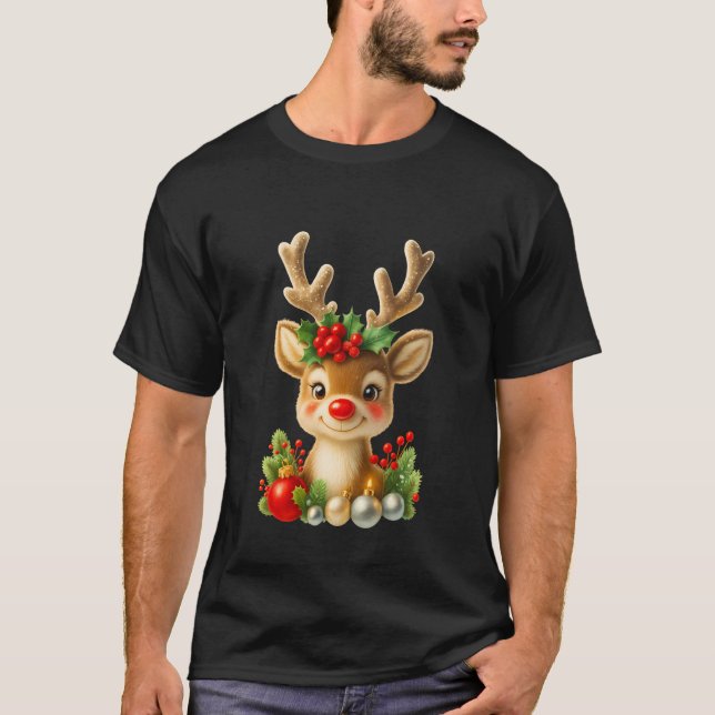 Camiseta Cute Christmas Reindeer 3D Illustration | Holiday  (Anverso)