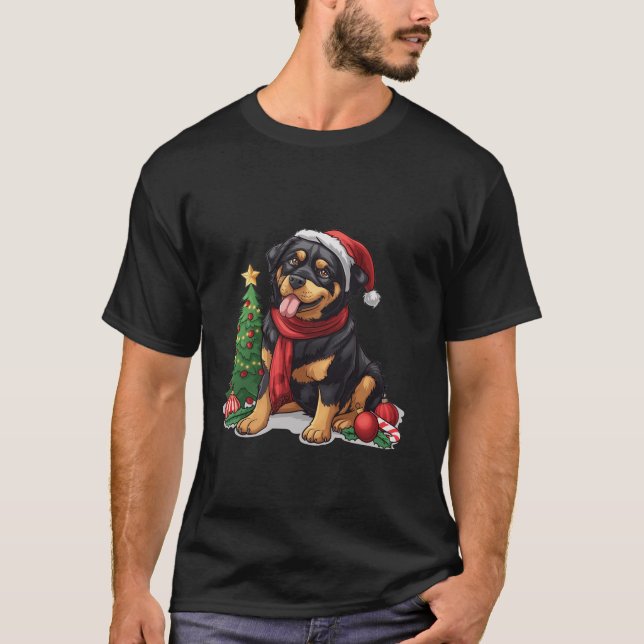 Camiseta Cute Christmas Rottweiler Dog Santa Hat Puppy Mist (Anverso)