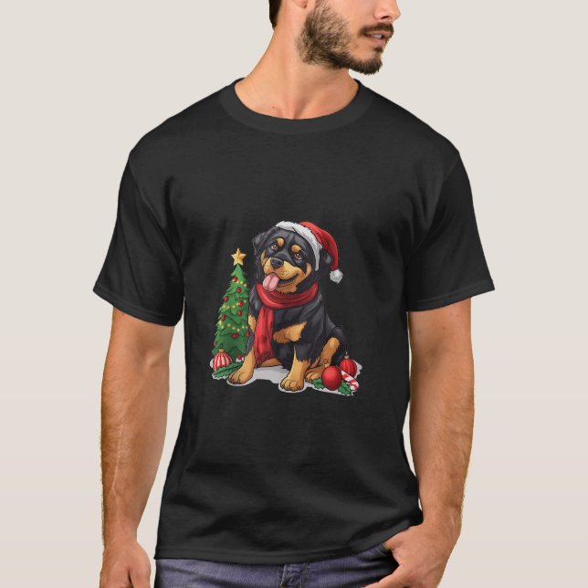 Camiseta Cute Christmas Rottweiler Dog Santa Hat Puppy Mist (Anverso)