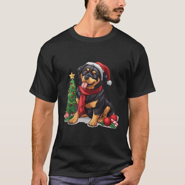 Camiseta Cute Christmas Rottweiler Dog Santa Hat Puppy Mist (Anverso)