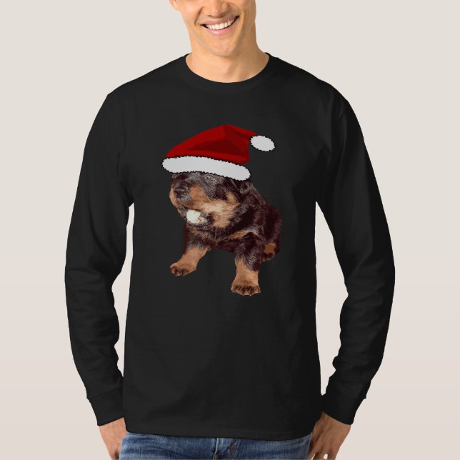 Camiseta Cute Christmas Rottweiler With Red Santa Hat  1 (Anverso)