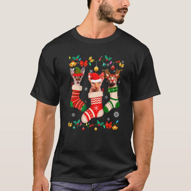 Camiseta Cute Christmas Socks Pajama Sphynx Xmas Cat Owner (Anverso)