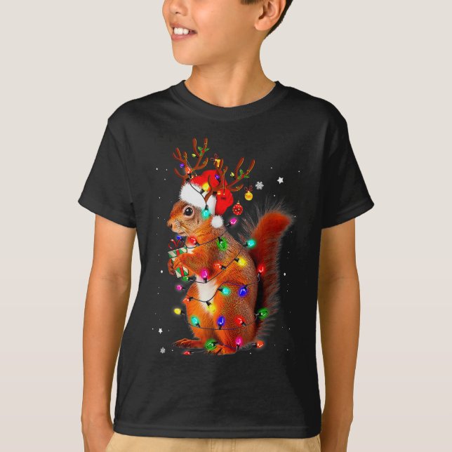Camiseta Cute Christmas Squirrel Lights Reindeer Xmas Holid (Anverso)