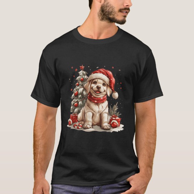 Camiseta Cute Christmas Yellow Labrador Retriever Puppy San (Anverso)