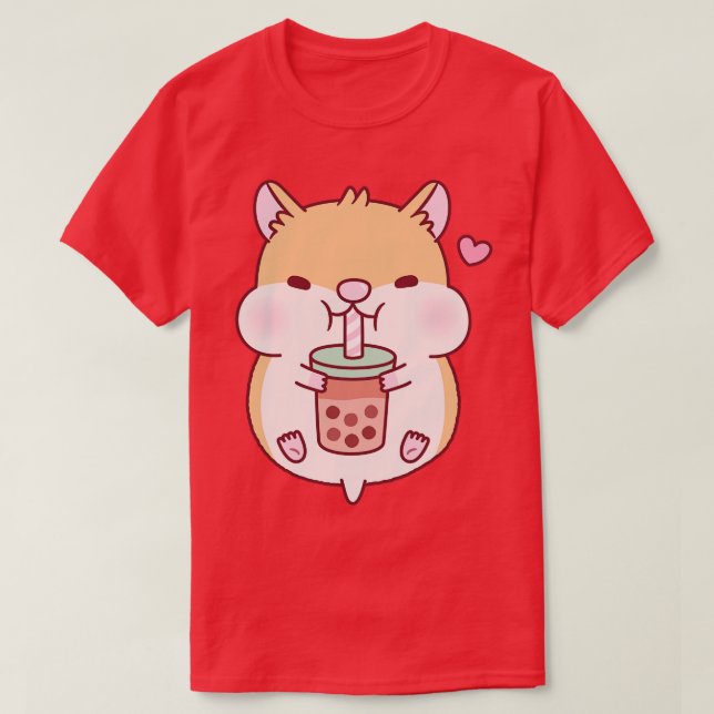 Camiseta Cute Chubby Hamster ama el té de la burbuja (Diseño del anverso)