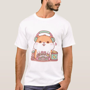 Camiseta Cute Chubby Hamster Gamer jugando video juegos