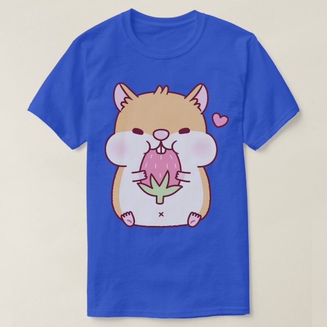Camiseta Cute Chubby Hamster Munting On Strawberry (Diseño del anverso)