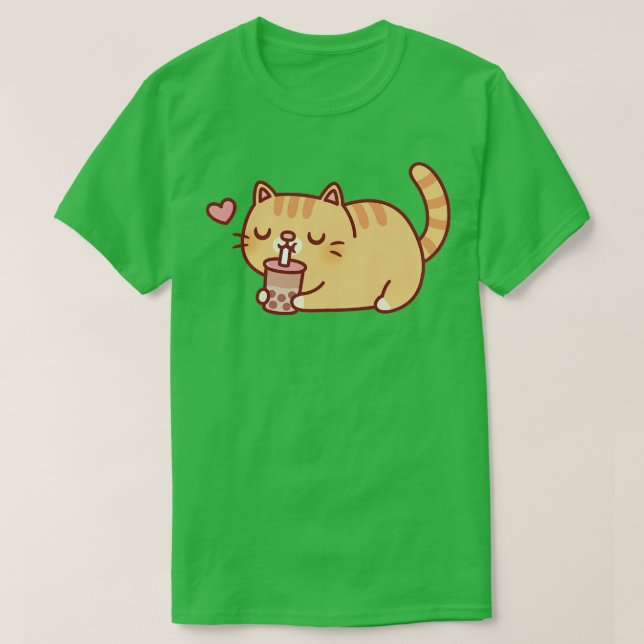 Camiseta Cute Chubby Naranja Tabby Cat Ama Boba Tea (Diseño del anverso)