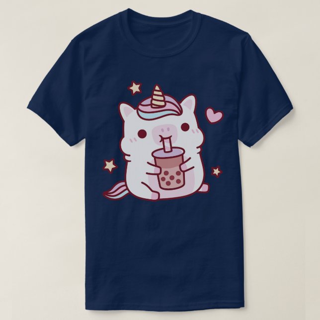 Camiseta Cute Chubby Unicorn Love Boba Leche Tea (Diseño del anverso)