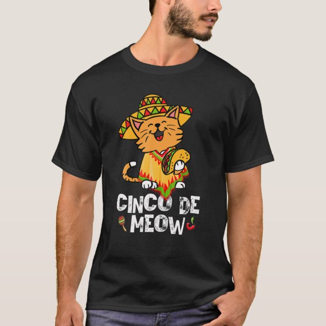 Camiseta Cute Cinco De Meow Poncho Sombrero Mexican Cat Cin (Anverso)