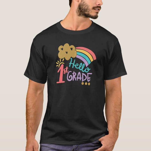 Camiseta Cute Cloud Rainbow Hola profesor de primer grado a (Anverso)