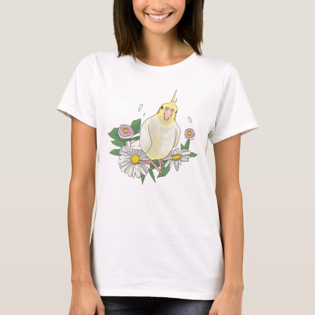 Camiseta Cute Cockatiel Floral Illustration (Anverso)