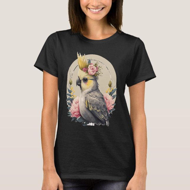 Camiseta Cute Cockatiel Parrot Bird Flower Crown Pet Birds (Anverso)