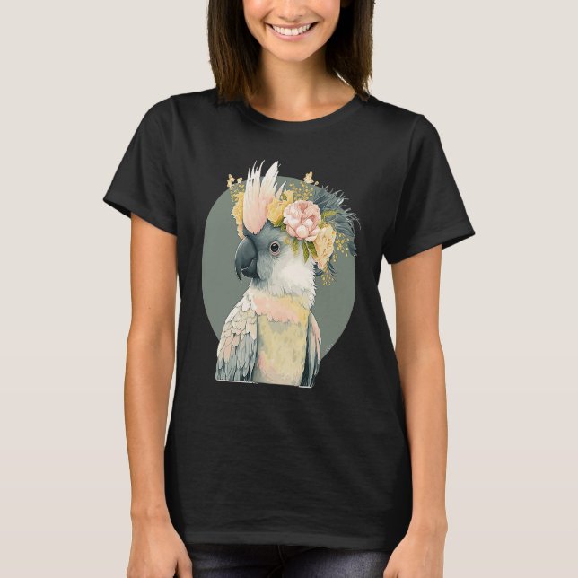 Camiseta Cute Cockatoo Parrot Bird Flower Crown Pet Birds (Anverso)
