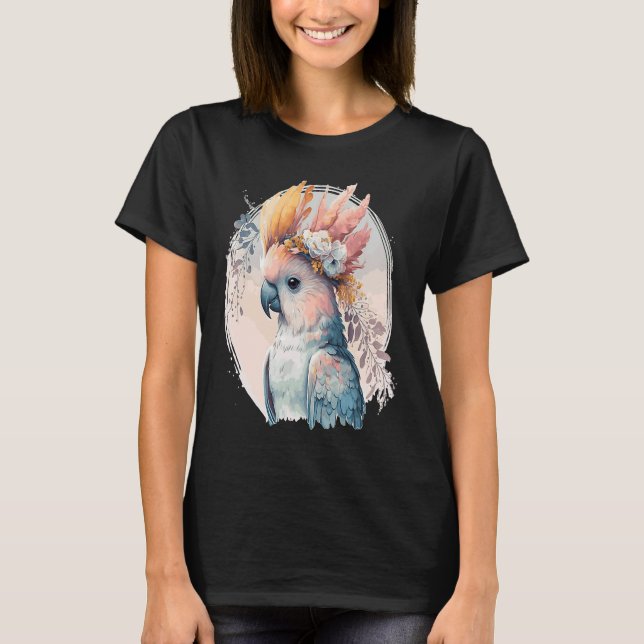 Camiseta Cute Cockatoo Parrot Bird Flower Crown Pet Birds (Anverso)