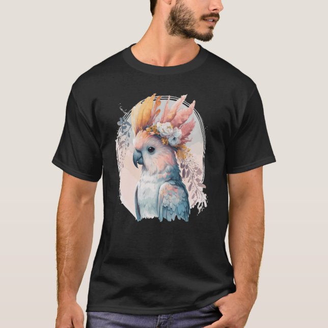 Camiseta Cute Cockatoo Parrot Bird Flower Crown Pet Birds   (Anverso)