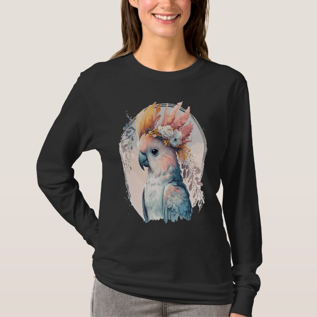 Camiseta Cute Cockatoo Parrot Bird Flower Crown Pet Birds (Anverso)