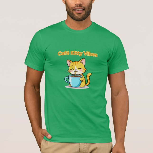 Camiseta **Cute Coffee Cat – Adorable Cat Drinking Coffee I (Anverso)