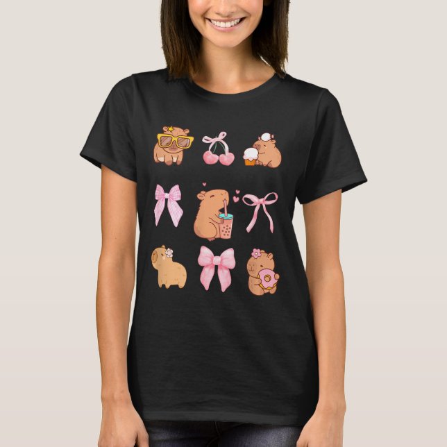 Camiseta Cute Coquette Bow Capybara Pajamas Pjs Clothes Gir (Anverso)