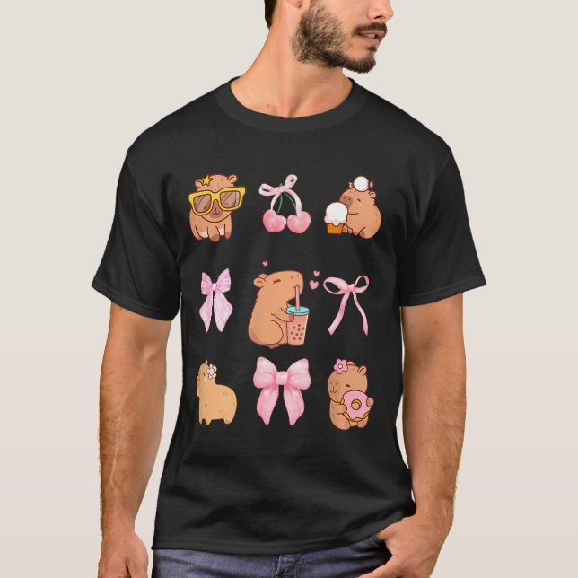 Camiseta Cute Coquette Bow Capybara Pajamas Pjs Clothes Gir (Anverso)