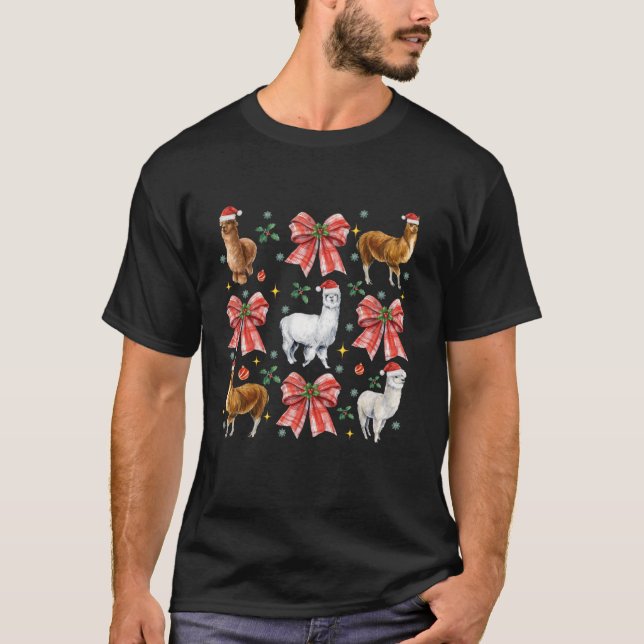 Camiseta Cute Coquette Red Bow Llamas Lover Farm Animals Ch (Anverso)