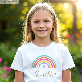 Camiseta Cute Corazón de Amor Arcoíris Nombre Personalizado