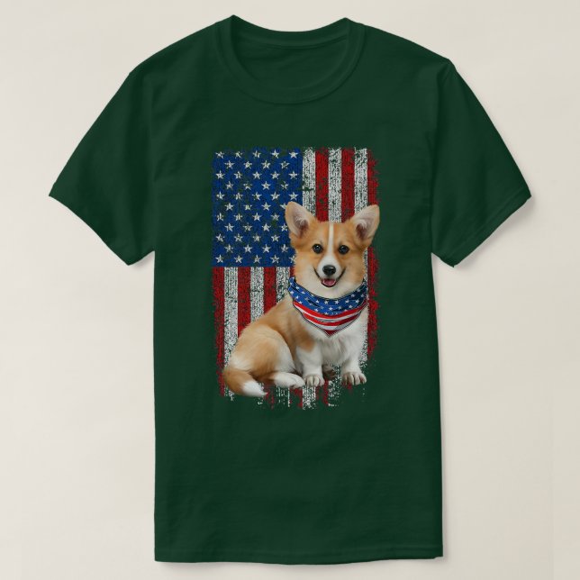 Camiseta Cute Corgi American Flag Bandana Patriotic 4th Of  (Diseño del anverso)