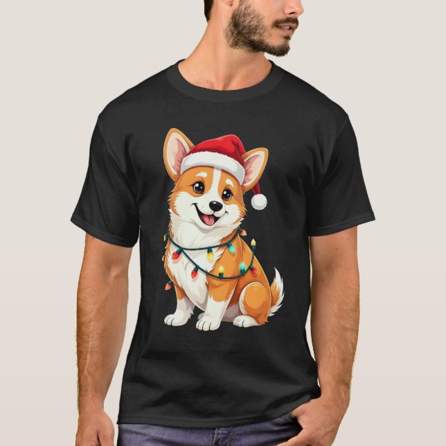 Camiseta Cute Corgi Christmas Santa Pet Dog Lover  (Anverso)