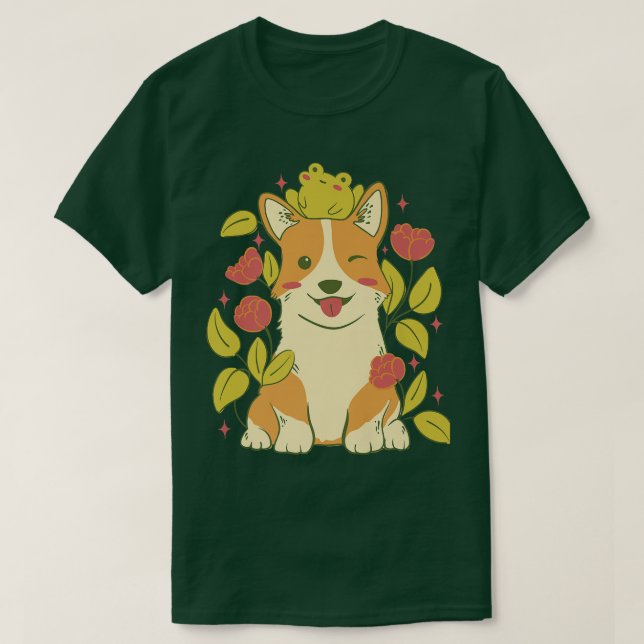 Camiseta Cute Corgi Dog And Frog-719 (Diseño del anverso)