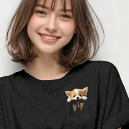 Camiseta Cute Corgi Dog Peeeking Out Fake Pocket