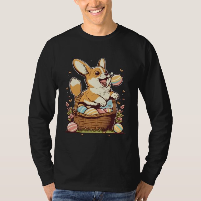 Camiseta Cute Corgi Easter Egg Basket Happy Easter Kids (Anverso)