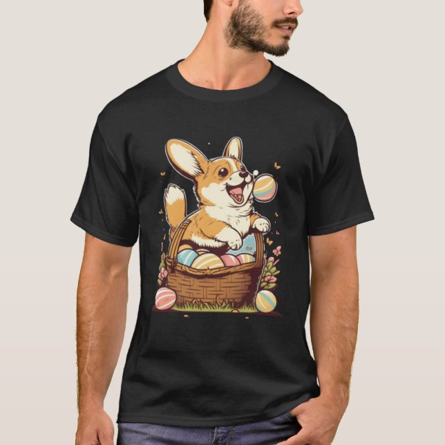 Camiseta Cute Corgi Easter Egg Basket Happy Easter Kids (Anverso)