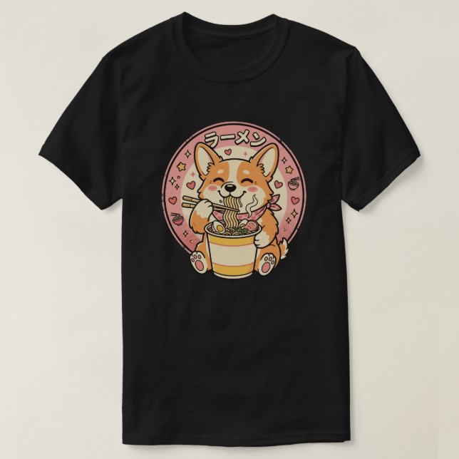 Camiseta Cute Corgi Eating Ramen Kawaii Japanese Noodle  (Diseño del anverso)