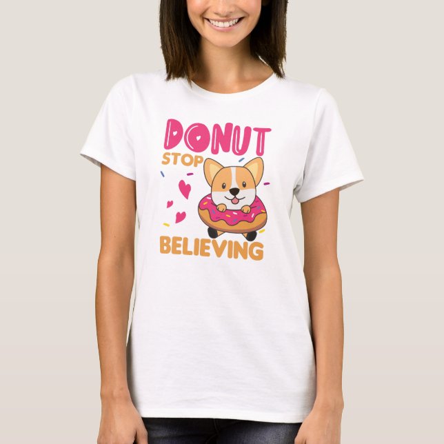 Camiseta Cute Corgi Funny Animals In Donut Pun Pink (Anverso)
