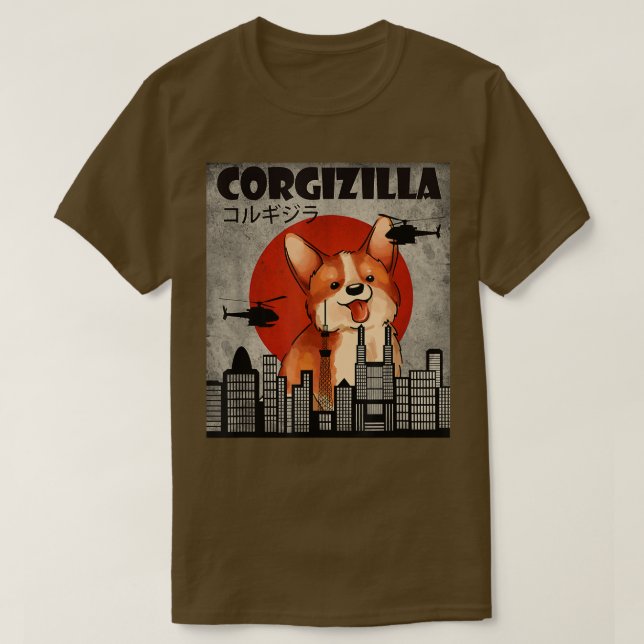 Camiseta Cute Corgi , Funny CorgiZilla , Estilo japonés (Diseño del anverso)