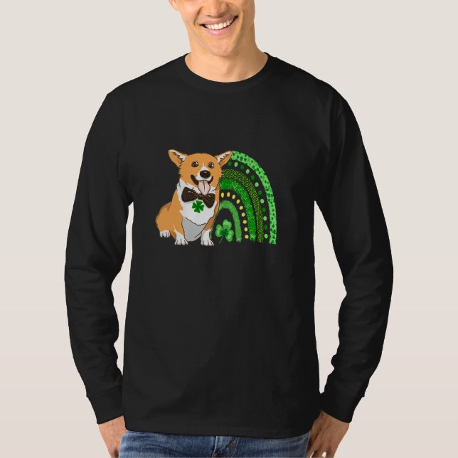 Camiseta Cute Corgi Leprechaun Arcoiris Shamrock St Patrick (Anverso)