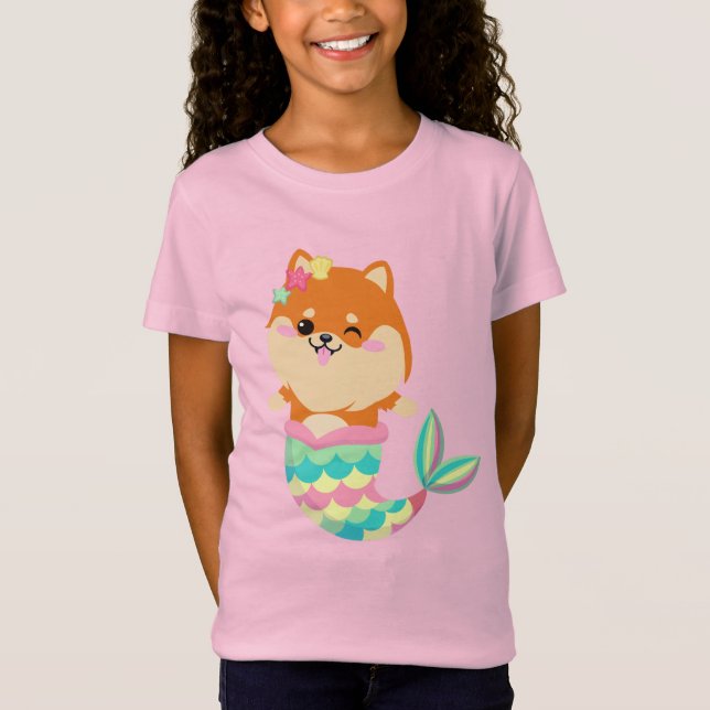 Camiseta Cute Corgi Mermaid Puppy Perro Chica (Anverso)